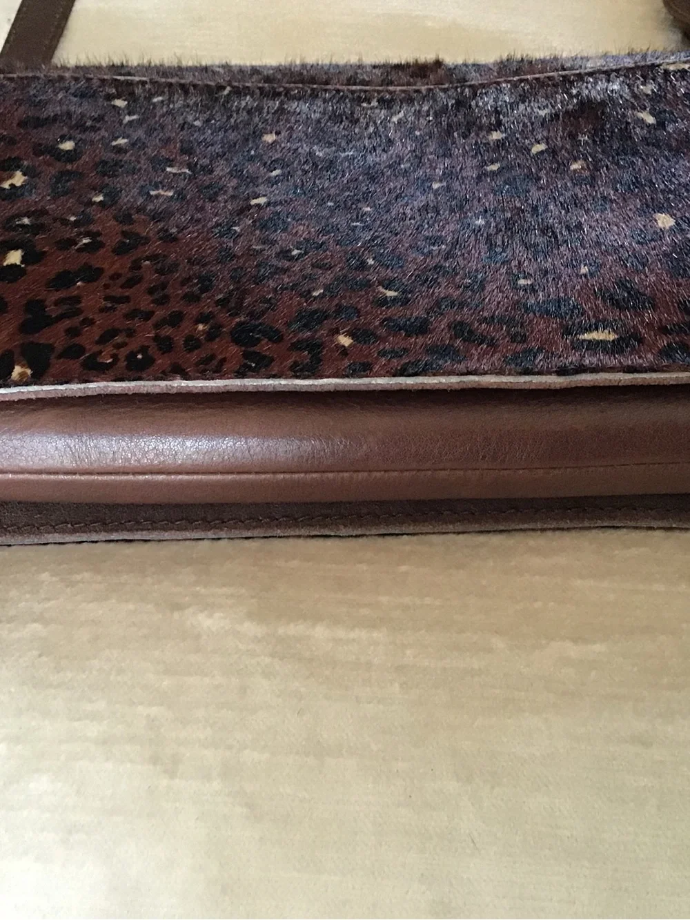 Leather Leopard Crossbody Bag - Brown